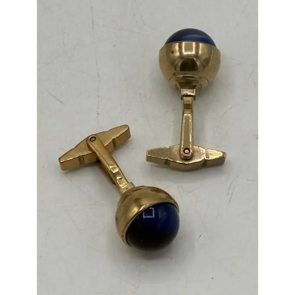 Kreisler Craft Vintage Cufflinks Swirl Art Glass Cabochon Burgundy Blue Gold